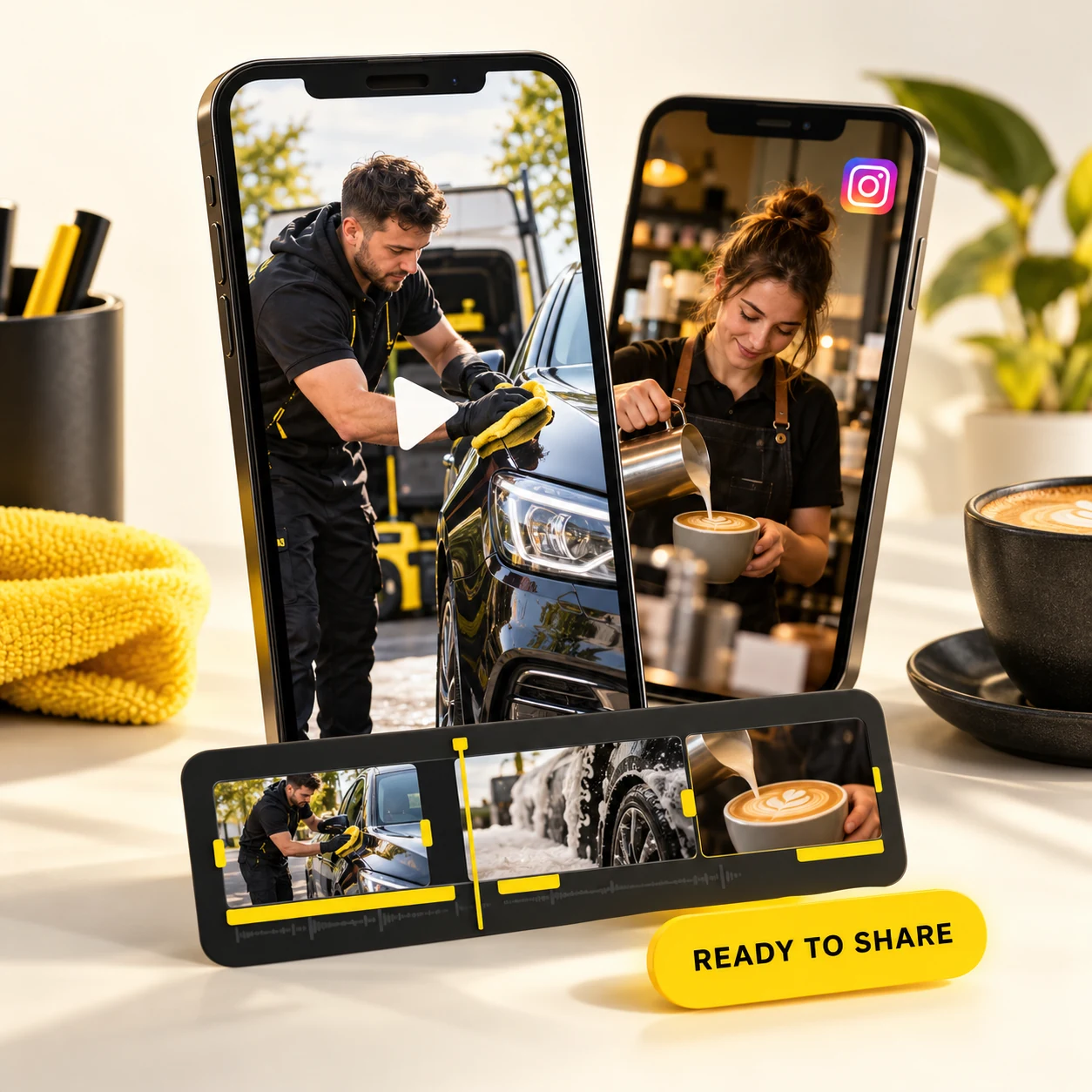 Illustration of short social videos for a car valeter and café
