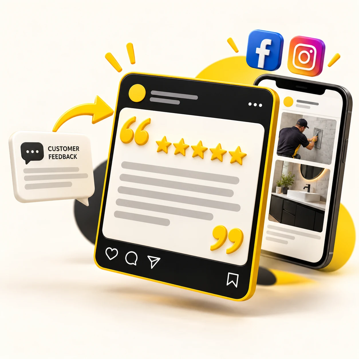 Illustration of turning genuine customer feedback into a branded social post
